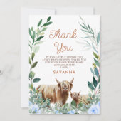 Blauw Bloemen Koe Kalf Baby shower Dank u kaart (Voorkant)