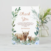 Blauw Bloemen Koe Kalf Baby shower Dank u kaart (Staand voorkant)