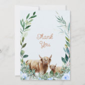 Blauw Bloemen Koe Kalf Baby shower Dank u kaart (Achterkant)