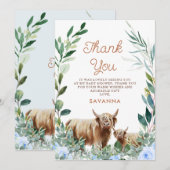 Blauw Bloemen Koe Kalf Baby shower Dank u kaart (Voorkant / Achterkant)