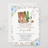 Blauw Bloemen Koe Print Kleine Cowboy baby shower Kaart (Voorkant)