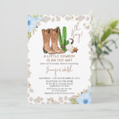Blauw Bloemen Koe Print Kleine Cowboy baby shower Kaart (Staand voorkant)
