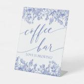  Blauw Bloemen Koffiebar Liefde is Brouwen Reclamebord Met Voetstuk (Voorkant)