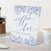 Blauw Bloemen Koffiebar Liefde is Brouwen Reclamebord Met Voetstuk (Insitu)