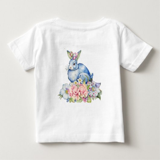 Blauw Bloemen Krans Konijn Roze Bloemen 1e Pasen (Achterkant)