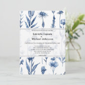Blauw Bloemen Kruiden  Waterverf Bruiloft Kaart (Staand voorkant)