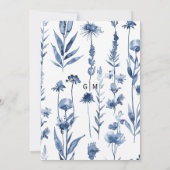 Blauw Bloemen Kruiden  Waterverf Bruiloft Kaart (Achterkant)