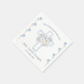 Blauw Bloemen Kruis Doop Papier Servet (Hoek)