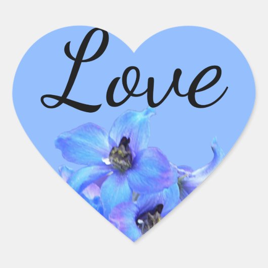 Blauw Bloemen Larkspur Zomer Bruiloft Liefde Hart Sticker (Voorkant)