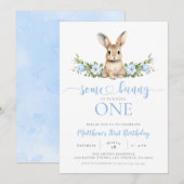 Blauw Bloemen Lente Konijn Sommige Konijntje 1e Ve Kaart (Voorkant / Achterkant)