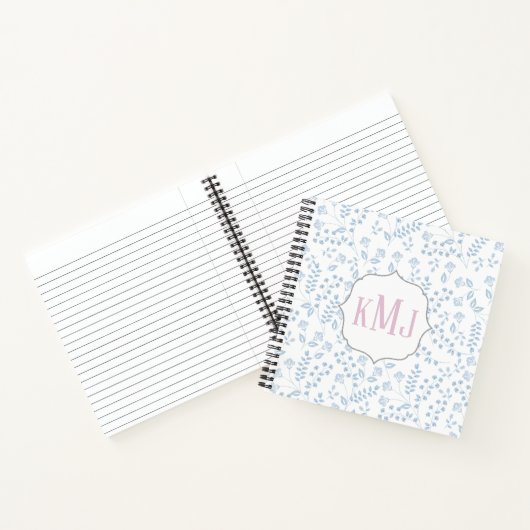 Blauw Bloemen Leuke Chic Pattern Monogram Initiale Notitieboek (Binnen)