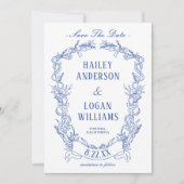  Blauw Bloemen Lijst Bruiloft Save The Date (Voorkant)