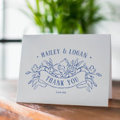  Blauw Bloemen Lijst Elegant Bruiloft Bedankkaart
