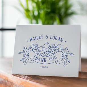  Blauw Bloemen Lijst Elegant Bruiloft Bedankkaart