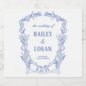 Blauw Bloemen Lijst Elegant Bruiloft Bier Etiket (Enkel label)