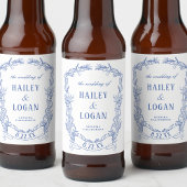 Blauw Bloemen Lijst Elegant Bruiloft Bier Etiket