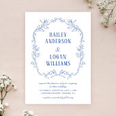  Blauw Bloemen Lijst Elegant Bruiloft Kaart