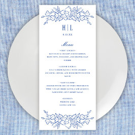  Blauw Bloemen Lijst Elegant Bruiloft Menu