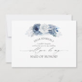 Blauw Bloemen Maid of Honor / bruidsmeisje voorste Kaart (Voorkant)