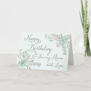 Blauw  Bloemen Mama Happy Birthday Kaart