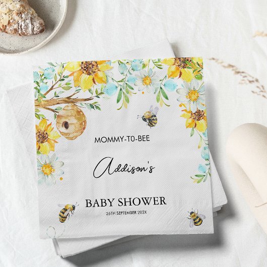 Blauw Bloemen Mama To Bee Baby shower Papier Serve Servet