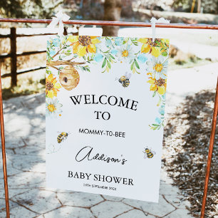 Blauw Bloemen Mama To Bee Baby shower Welkomstbord Perfect Poster