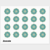 Blauw Bloemen Mandala Geel Turquoise Ronde Sticker (Vel)