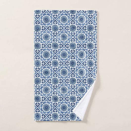 Blauw Bloemen Marokkaanse Tegel Patroon Bad Handdoek (Handdoek)