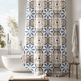 Blauw Bloemen Marokkaanse Tegel Patroon Douchegordijn