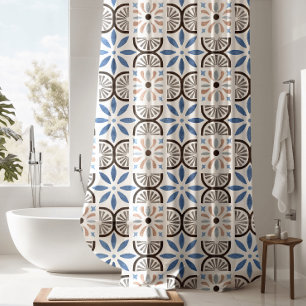 Blauw Bloemen Marokkaanse Tegel Patroon Douchegordijn