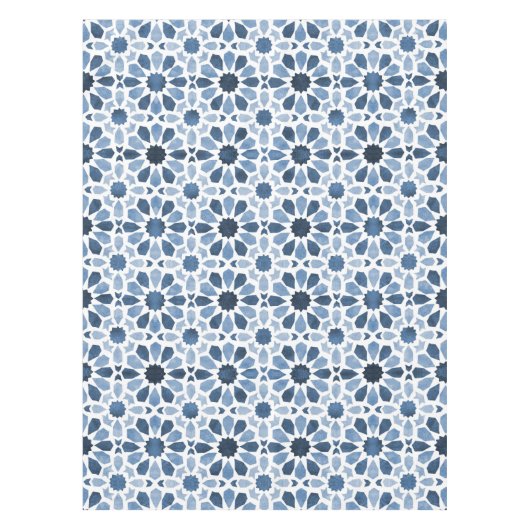 Blauw Bloemen Marokkaanse Tegel Patroon Tafelkleed (Voorkant)