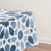 Blauw Bloemen Marokkaanse Tegel Patroon Tafelkleed (Voorbeeld)