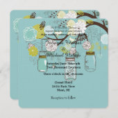 Blauw Bloemen Mason Jars Bruiloft Kaart (Voorkant / Achterkant)