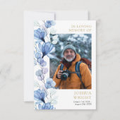 Blauw Bloemen Memorial begrafenis gebed foto kaart (Voorkant)