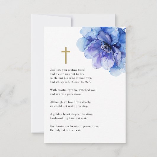 Blauw Bloemen Memorial begrafenis gebed foto kaart (Achterkant)