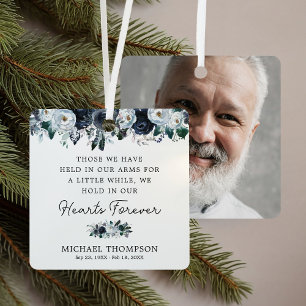 Blauw Bloemen Memorial Foto Keepsake Metalen Ornament