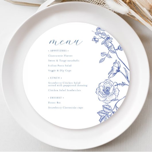 Blauw Bloemen Menu Kaart