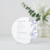 Blauw Bloemen Menu Kaart (Staand voorkant)