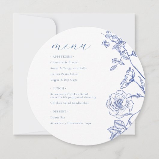 Blauw Bloemen Menu Kaart (Voorkant)
