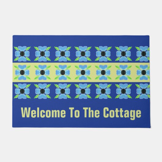 Blauw Bloemen Met Limoen Deurmat (Voorkant)