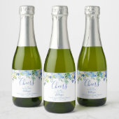 Blauw Bloemen Mini Mousserende Wijn Label, Bruids  Sparkling Wijnetiket (Flessen)