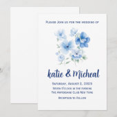 Blauw Bloemen Minimalistisch Eenvoudige Huwelijksu Kaart (Voorkant / Achterkant)