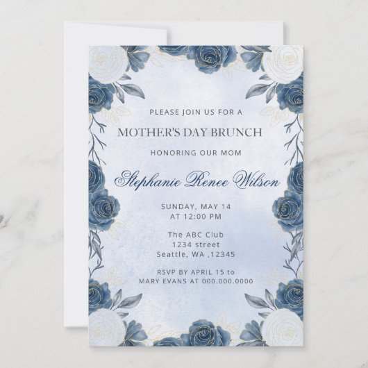  Blauw Bloemen Moederdag Brunch Kaart (Voorkant)
