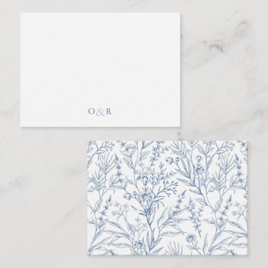 Blauw Bloemen Monogram Koppels Stationery Notitiekaartje (Voorkant / Achterkant)