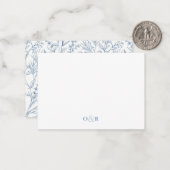 Blauw Bloemen Monogram Koppels Stationery Notitiekaartje (Voorkant / Achterkant in situ)