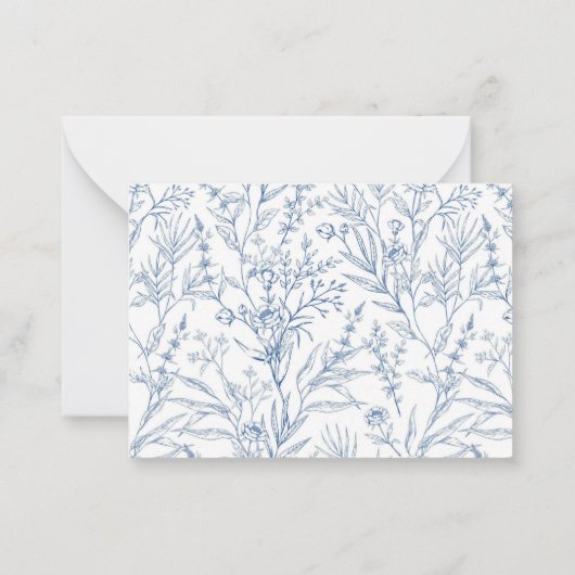 Blauw Bloemen Monogram Koppels Stationery Notitiekaartje (Achterkant)