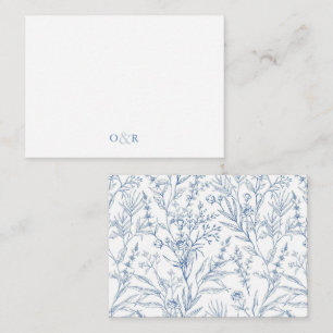 Blauw Bloemen Monogram Koppels Stationery Notitiekaartje