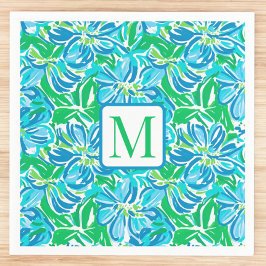 Blauw Bloemen Monogram met Preppy Uitstraling Servet