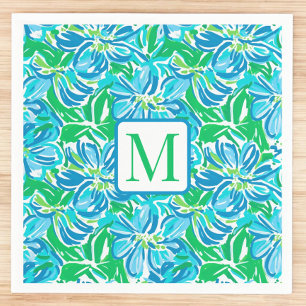 Blauw Bloemen Monogram met Preppy Uitstraling Servet