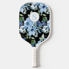Blauw Bloemen Monogram Pickleball peddel Paddle